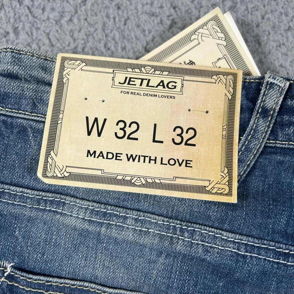 Jetlag Jeans Mens 32 Blue‎ Medium Wash Skinny Stretch Distressed Denim Jeans